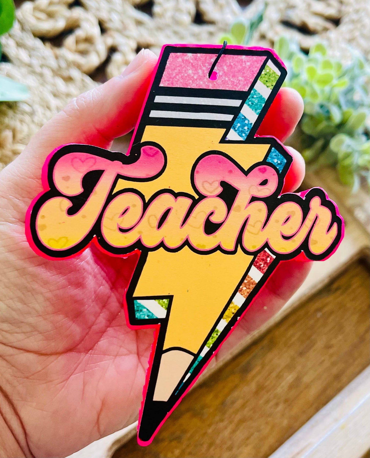 Teacher Lightening Bolt Car Freshie 