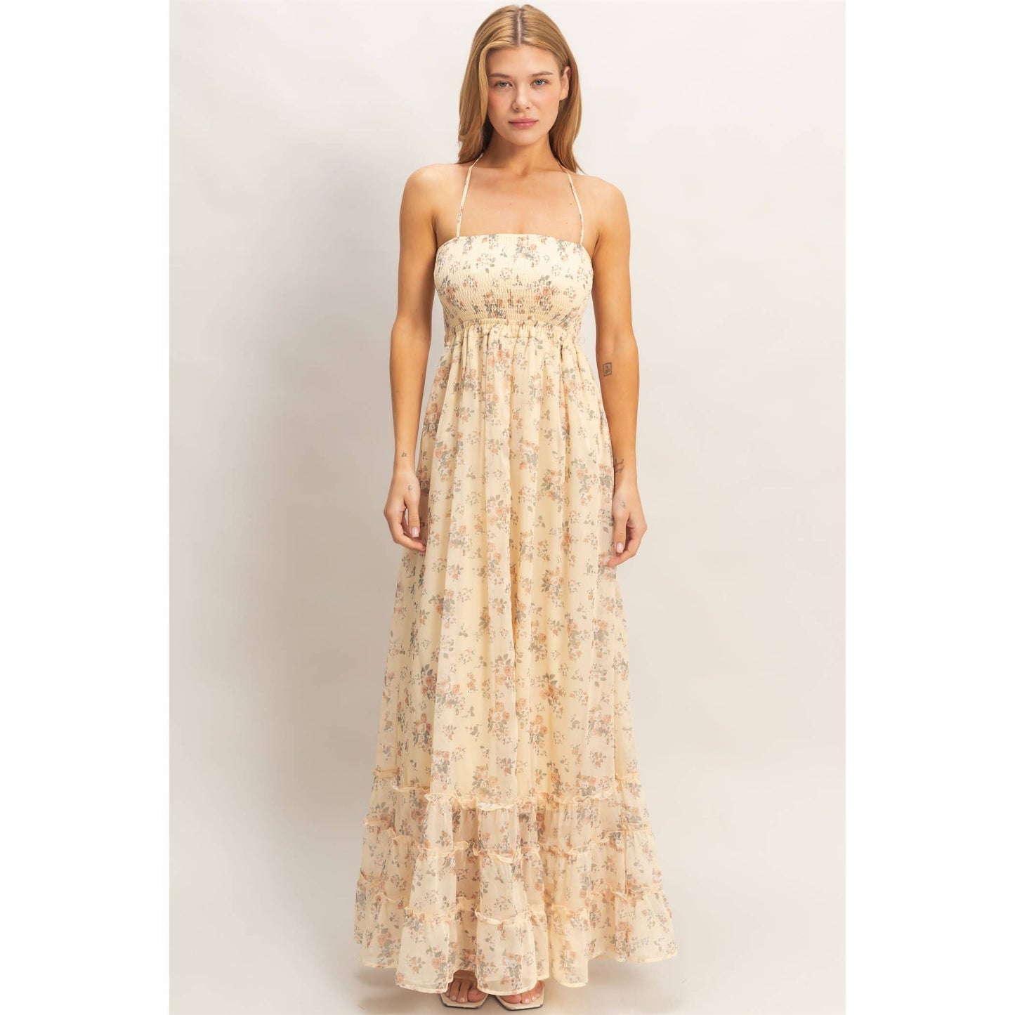 Smocked Floral Maxi Dress Rose