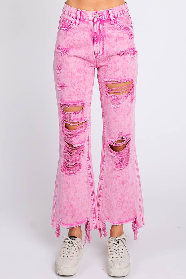 ACID PINK - HIGH RISE RIGID VINTAGE CROPPED FLARE JEANS