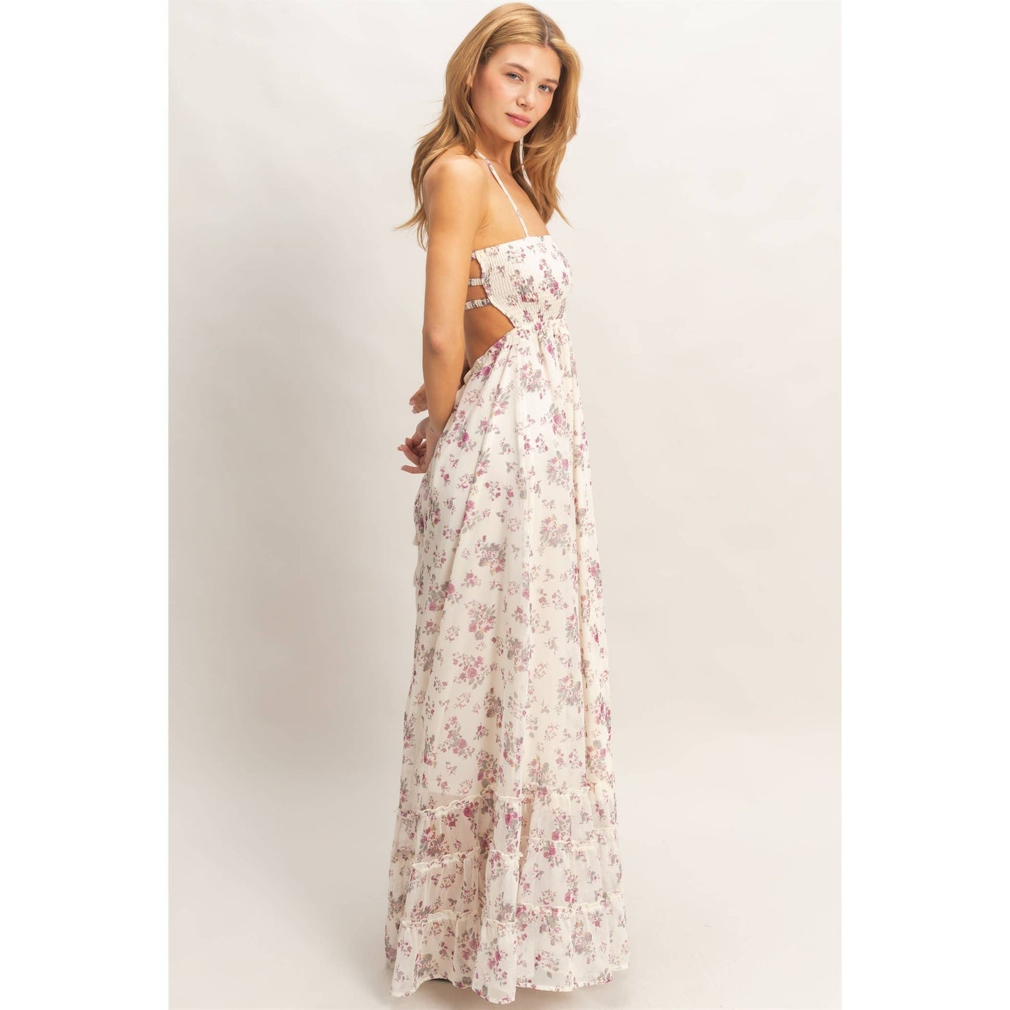 Smocked Floral Maxi Dress Rose