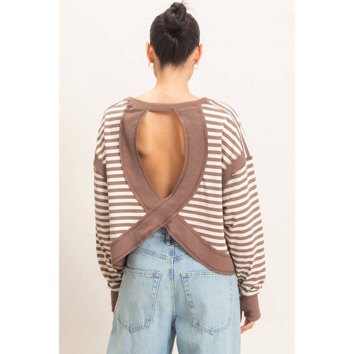 Striped Long Sleeve Top Mocha