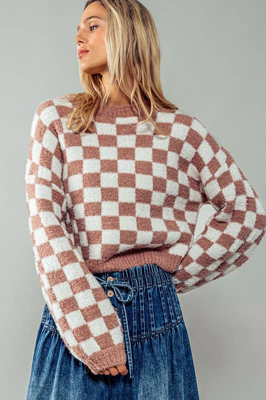 Cosmic Checkered Cropped Sweater