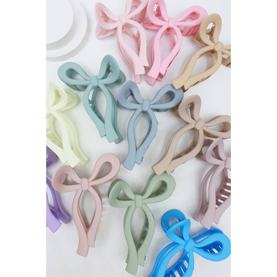Matte Pastel Tone Bow Shape Hair Claw: MIX COLOR / ONE(12)