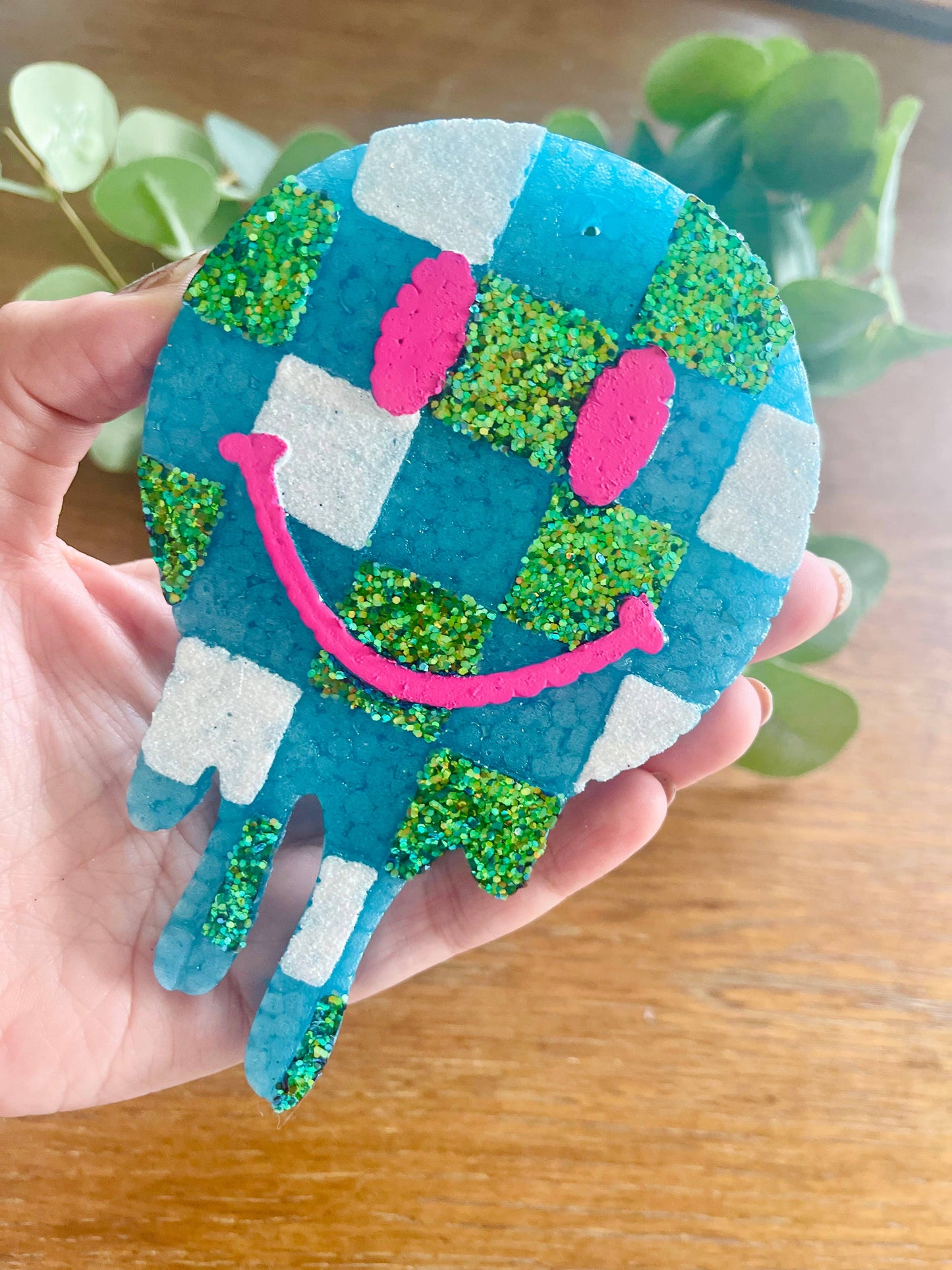 Checkered Drip Happy Face Car Freshie 