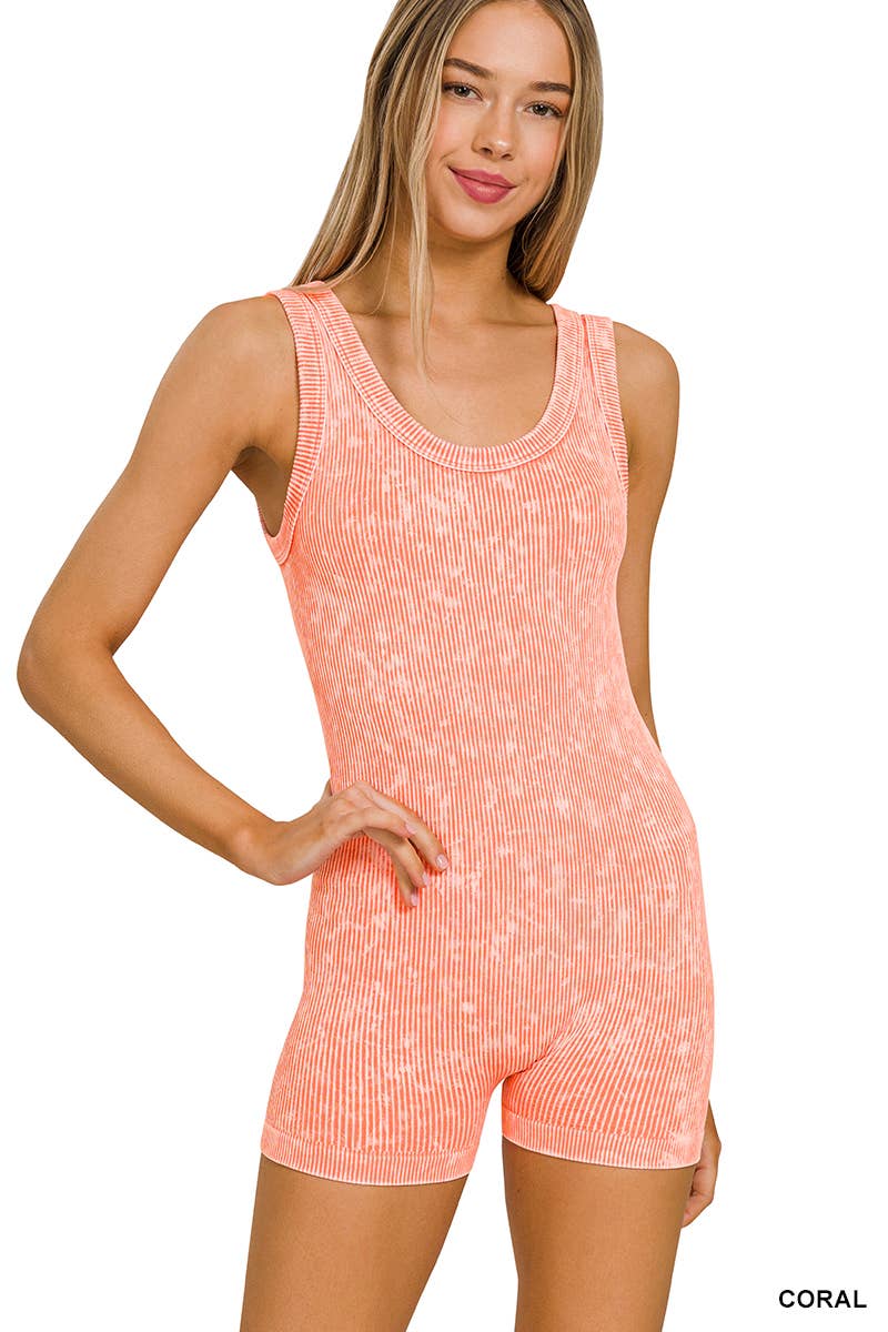 Pink Ribbed Seamless Romper