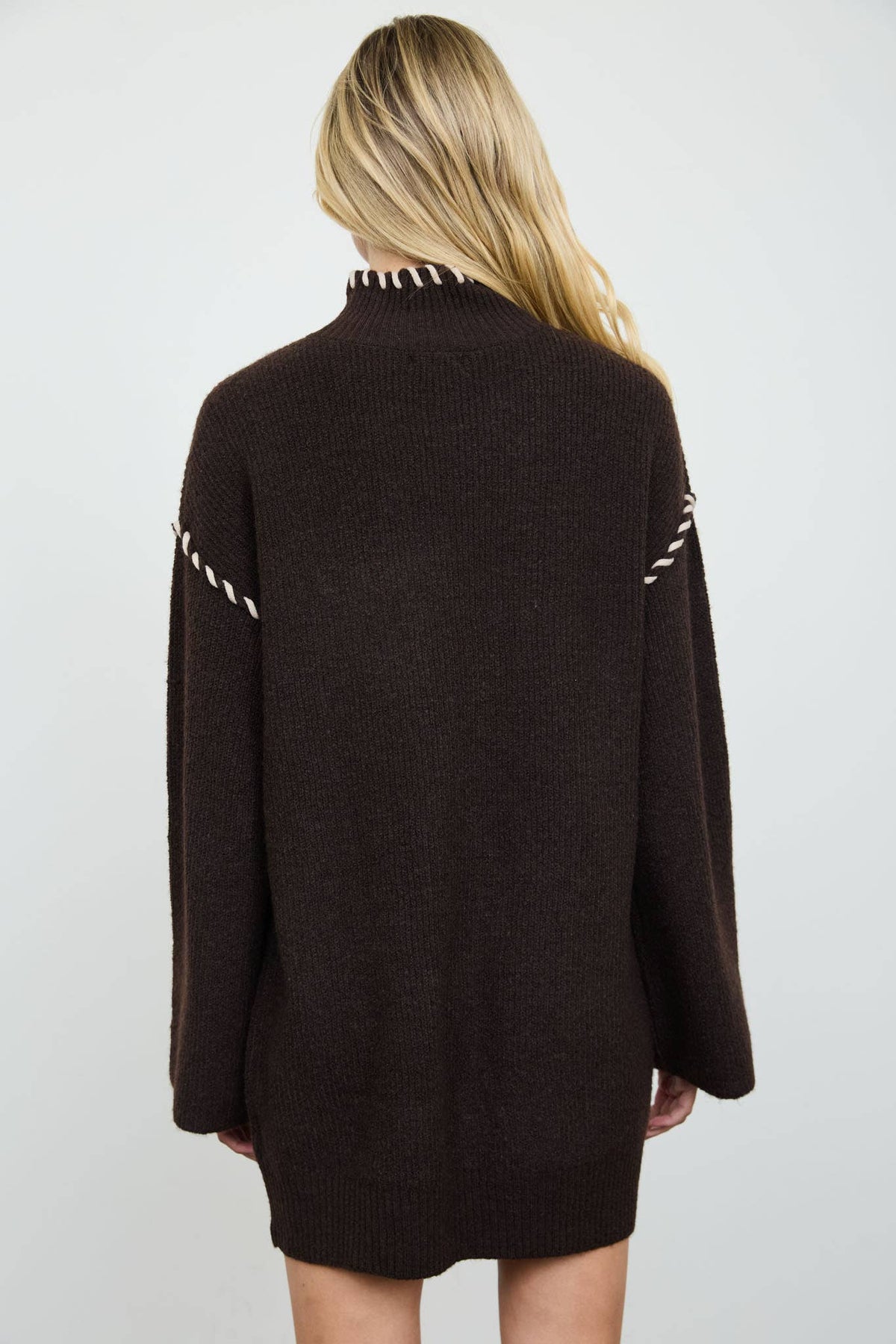 MOCK NECK SWEATER DRESS BROWN