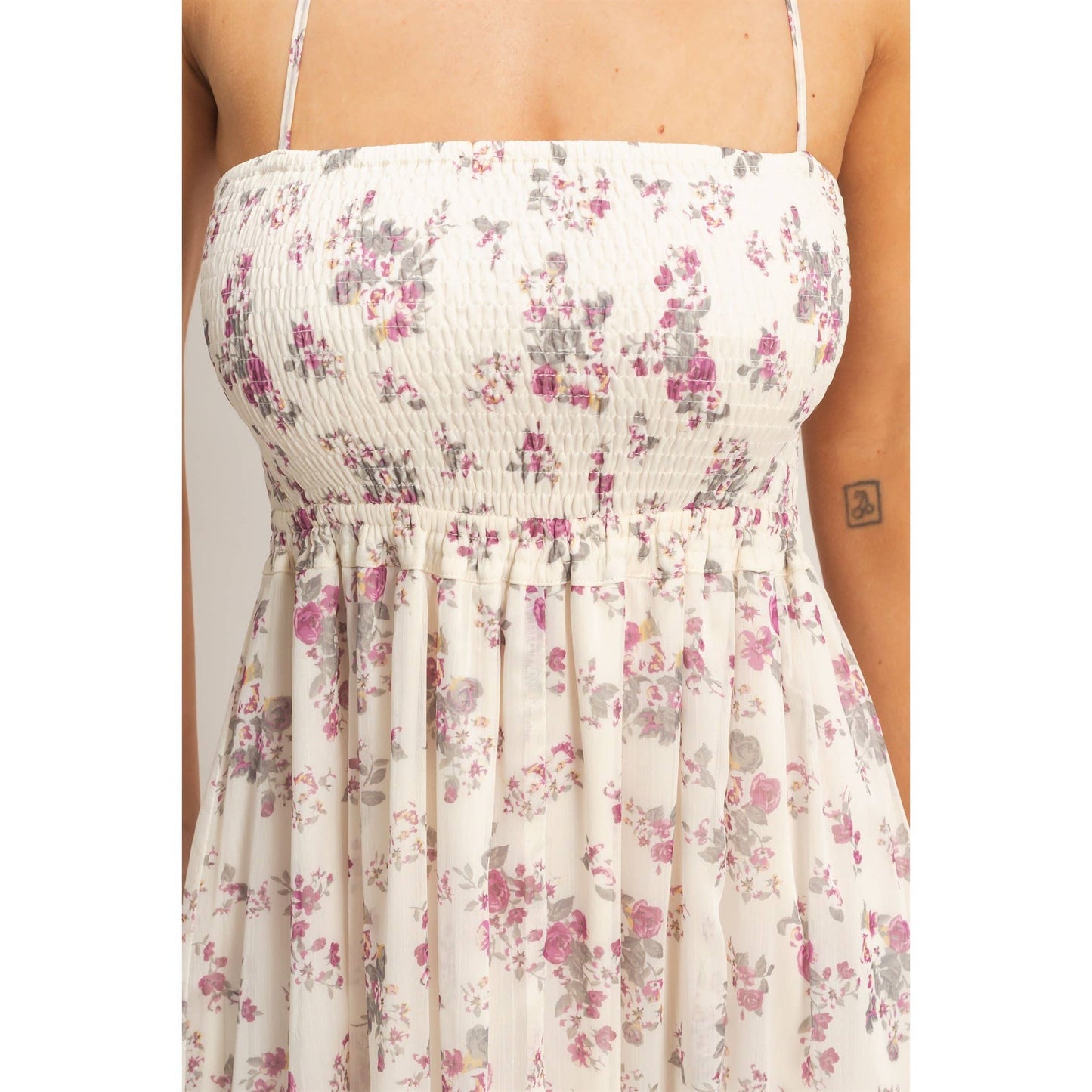 Smocked Floral Maxi Dress Rose