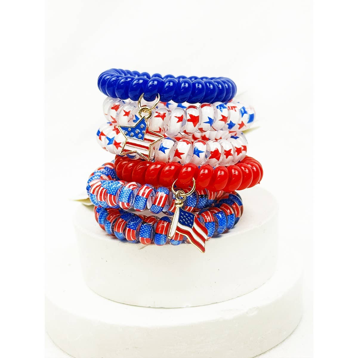 USA Charm Phone Cord Hair Tie Set: MIX COLOR / ONE(12)
