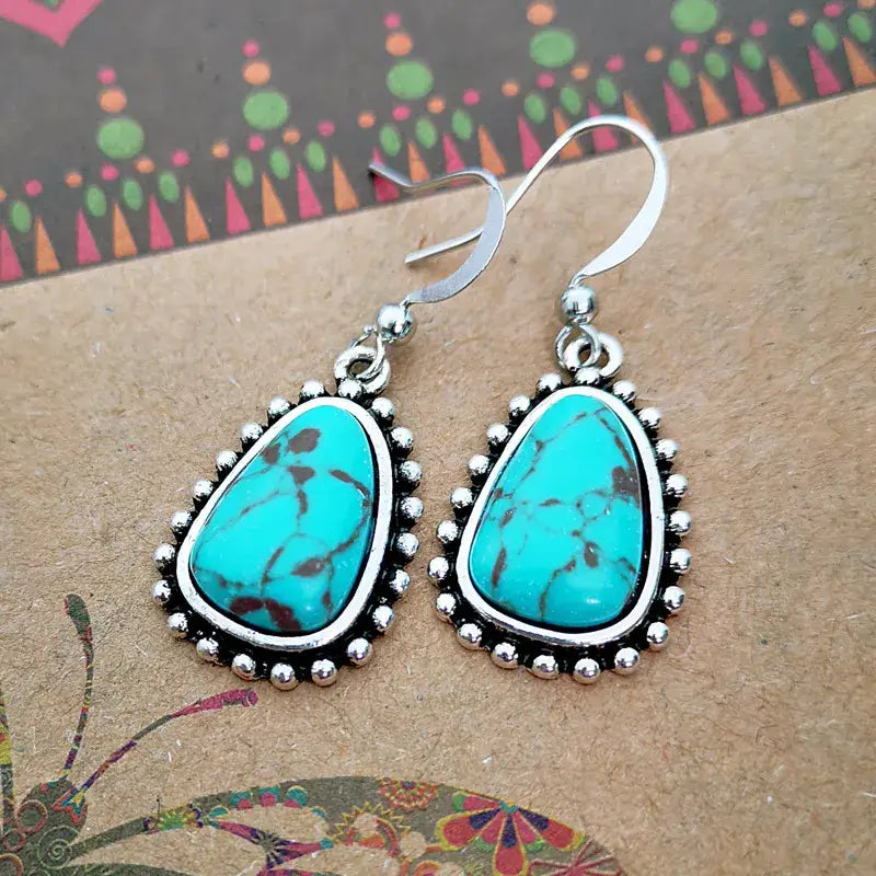 Silver Plated Turquoise Drop Dangle Earrings