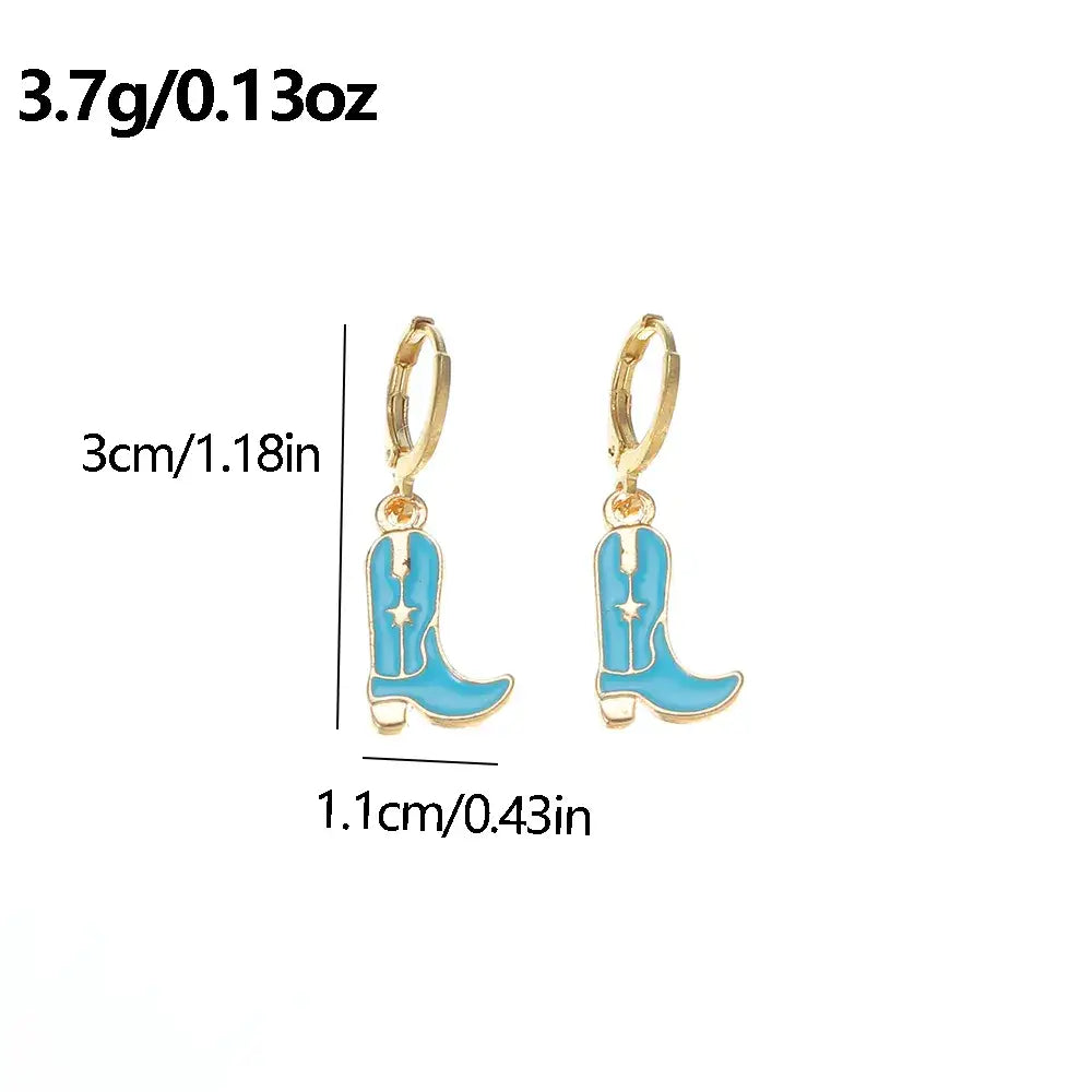 Cowboy Boots Drop Earrings, Western Cowboy Earrings: White