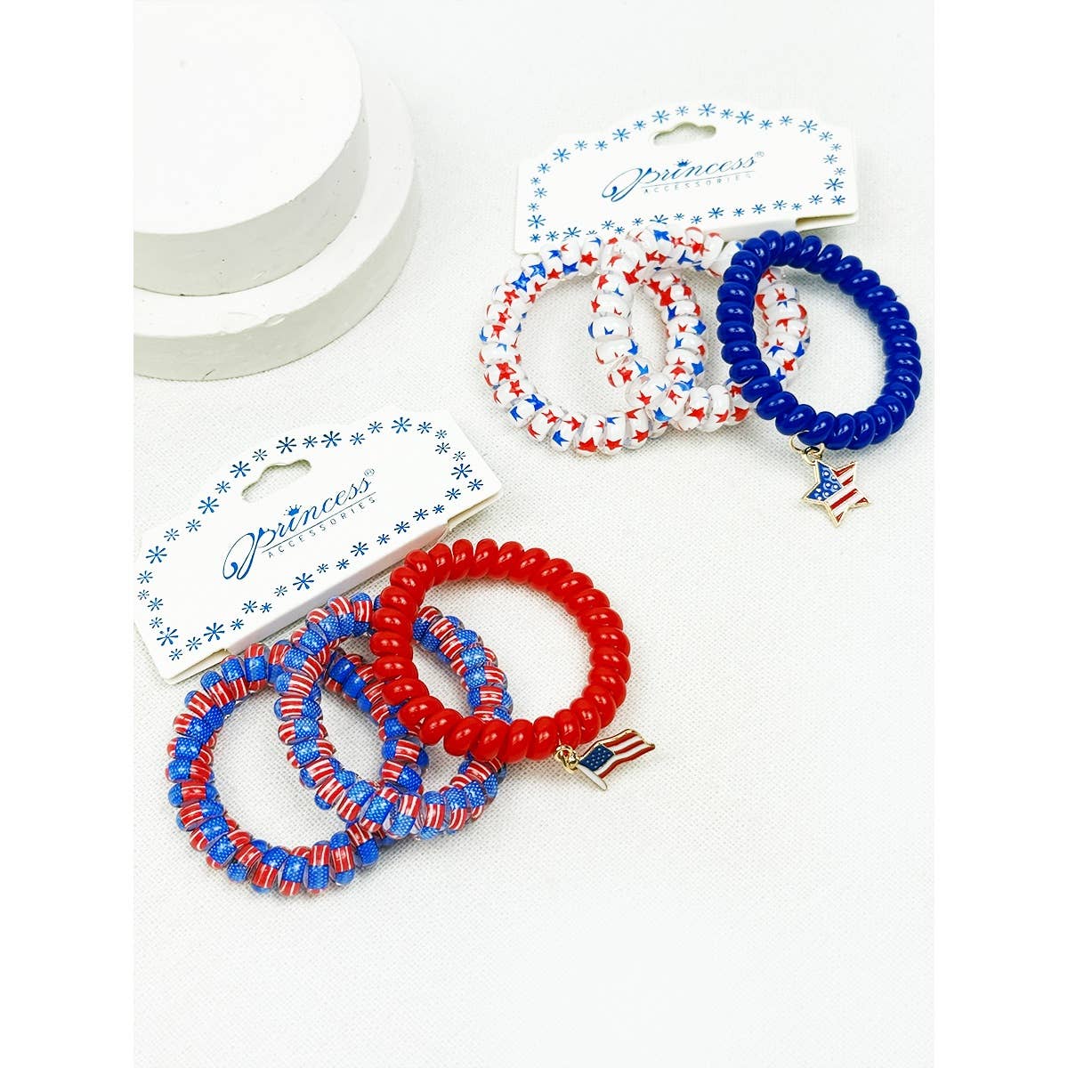 USA Charm Phone Cord Hair Tie Set: MIX COLOR / ONE(12)