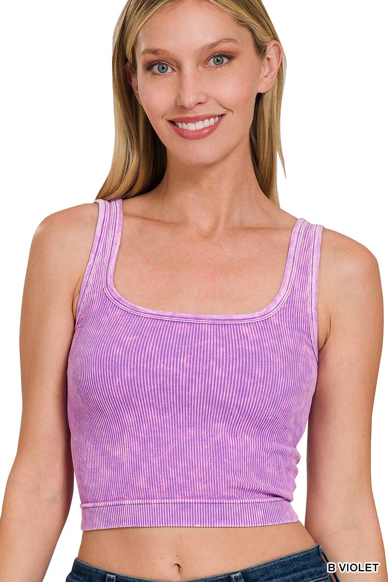 Washed Ribbed Cropped Tank Fuschia