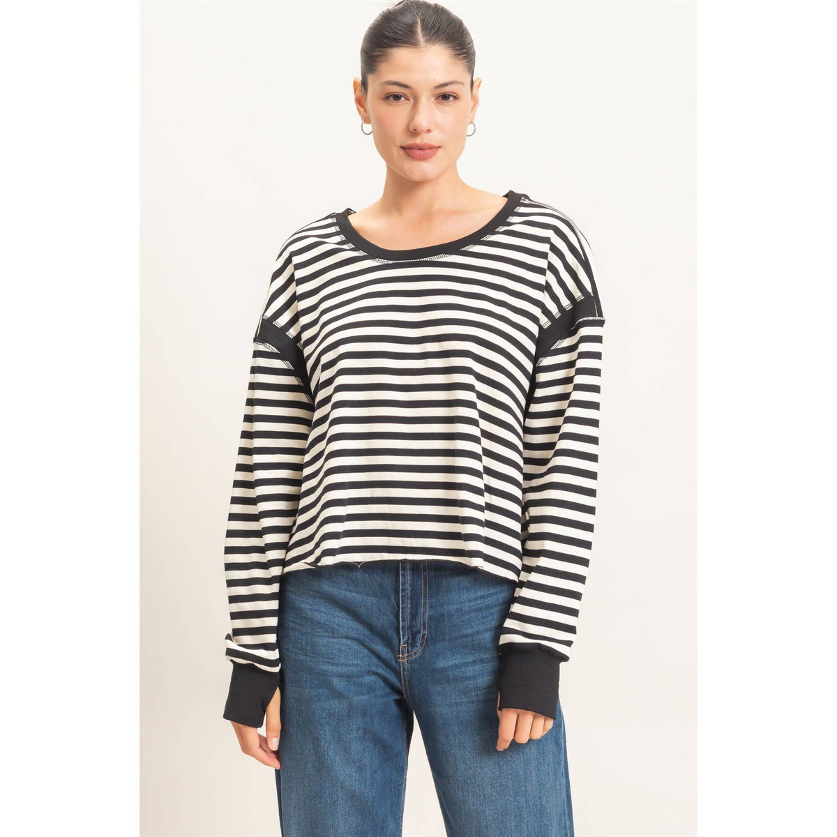 Striped Long Sleeve Top Mocha