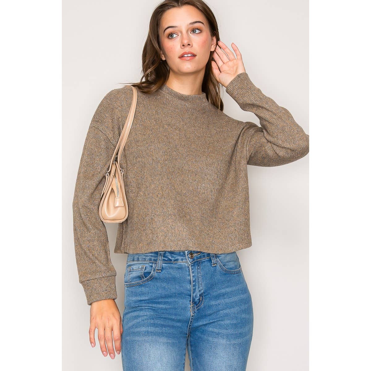 Brushed Sweater Knit Top Portobello Grey