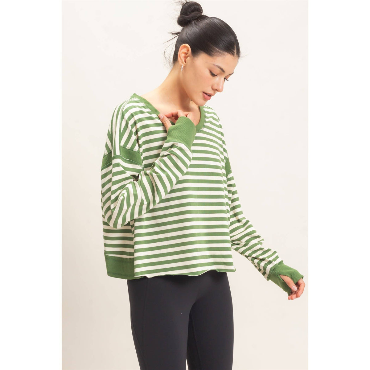 Striped Long Sleeve Top Mocha