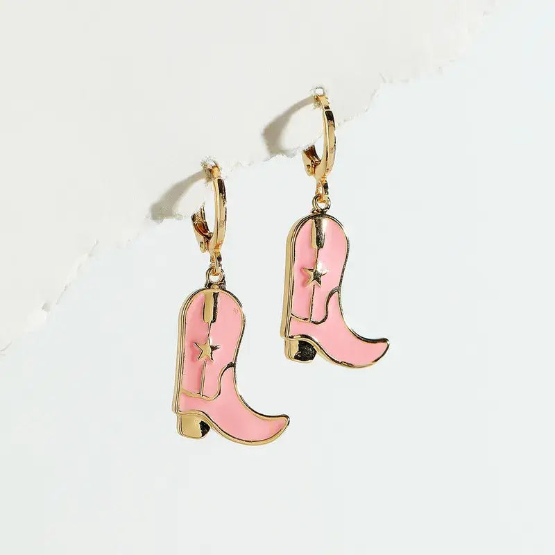 Cowboy Boots Drop Earrings, Western Cowboy Earrings: White