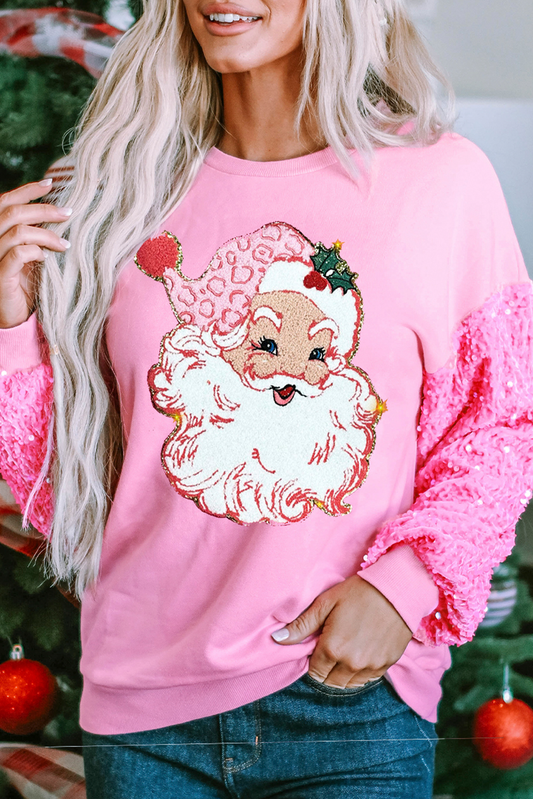 Santa Graphic Sequin Sleeve Top