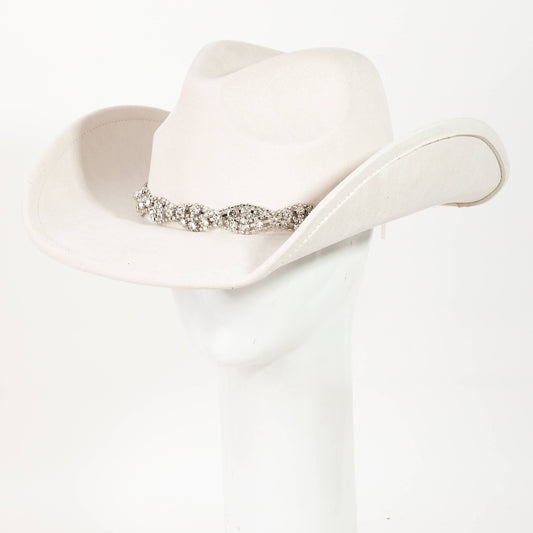 Rhinestone Chain Strap Cowboy Hat Ivory