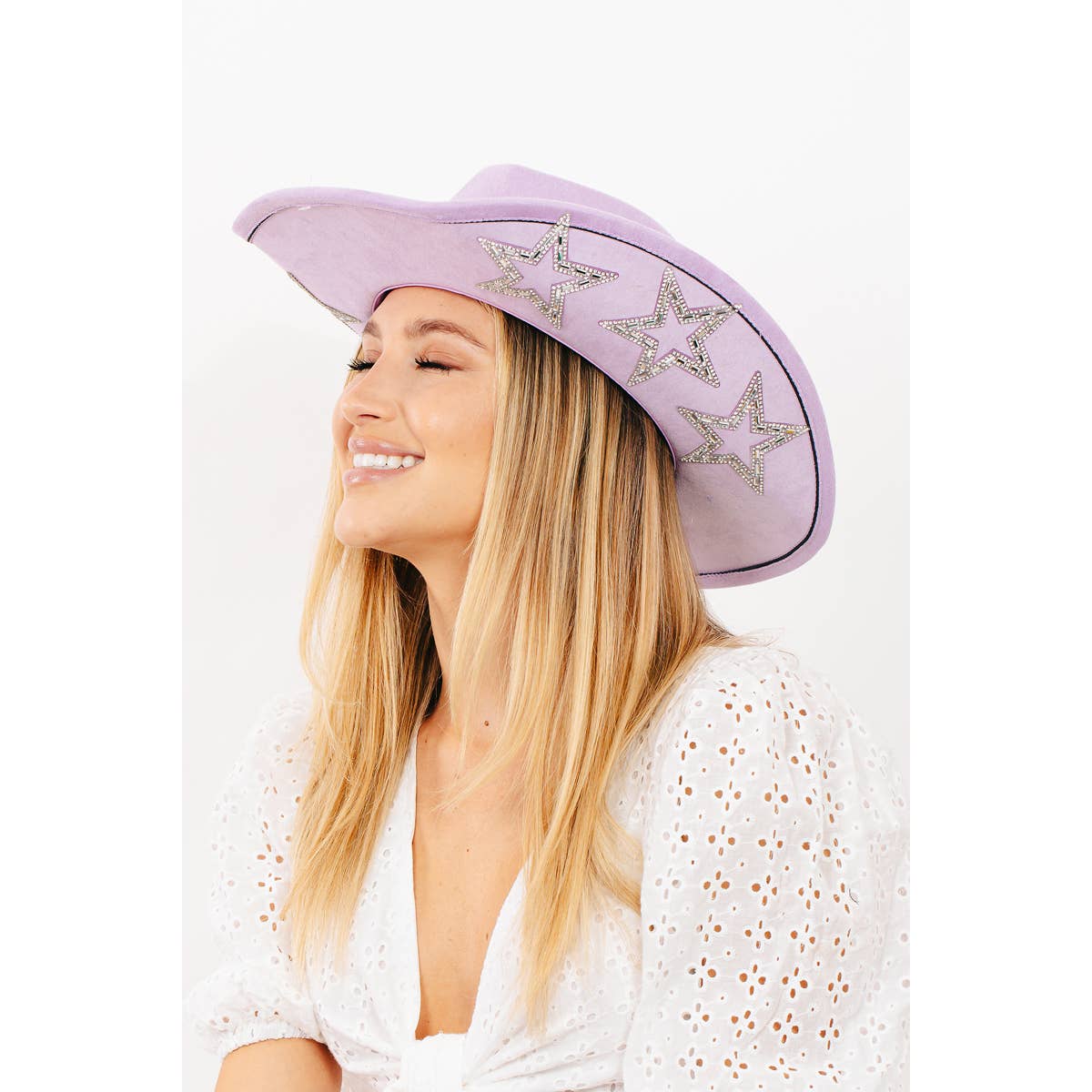 Studded Rhinestone Star Cowboy Hat Pink