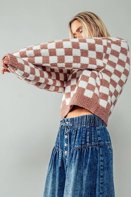 Cosmic Checkered Cropped Sweater