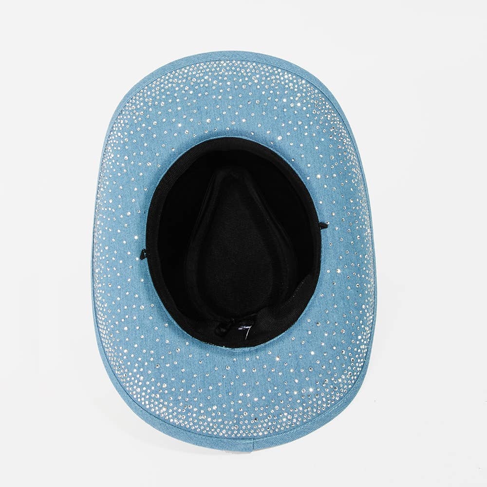 Rhinestone Studded Denim Cowboy Hat