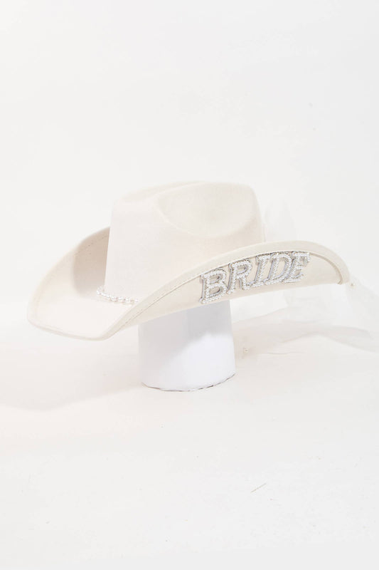 Bride Veil Cowboy Hat Ivory