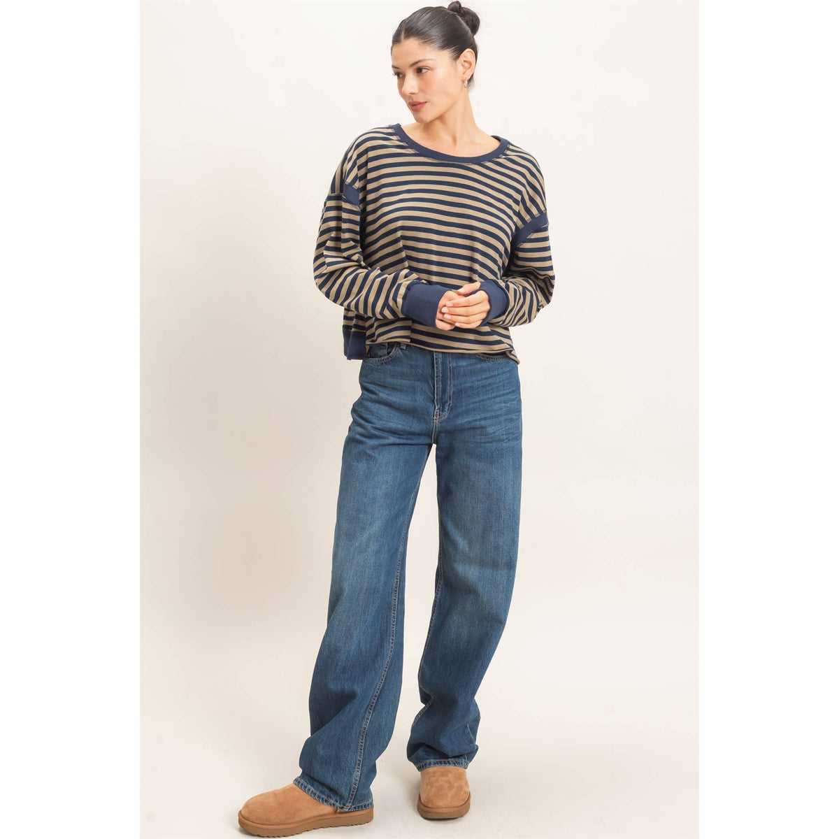 Striped Long Sleeve Top Mocha