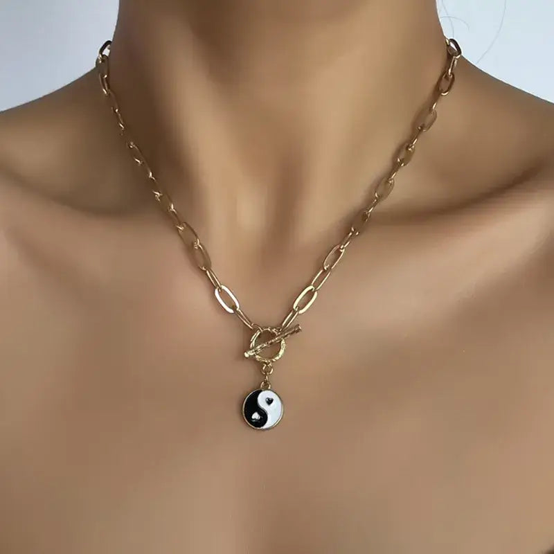 Yin Yang Paperclip Chain Necklace