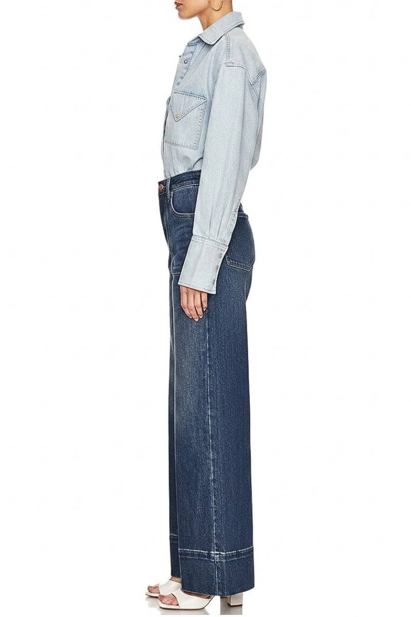 HIGH RISE TUMMY CONTROL SLIM PALAZZO JEANS: Dark wash / 11 (29)
