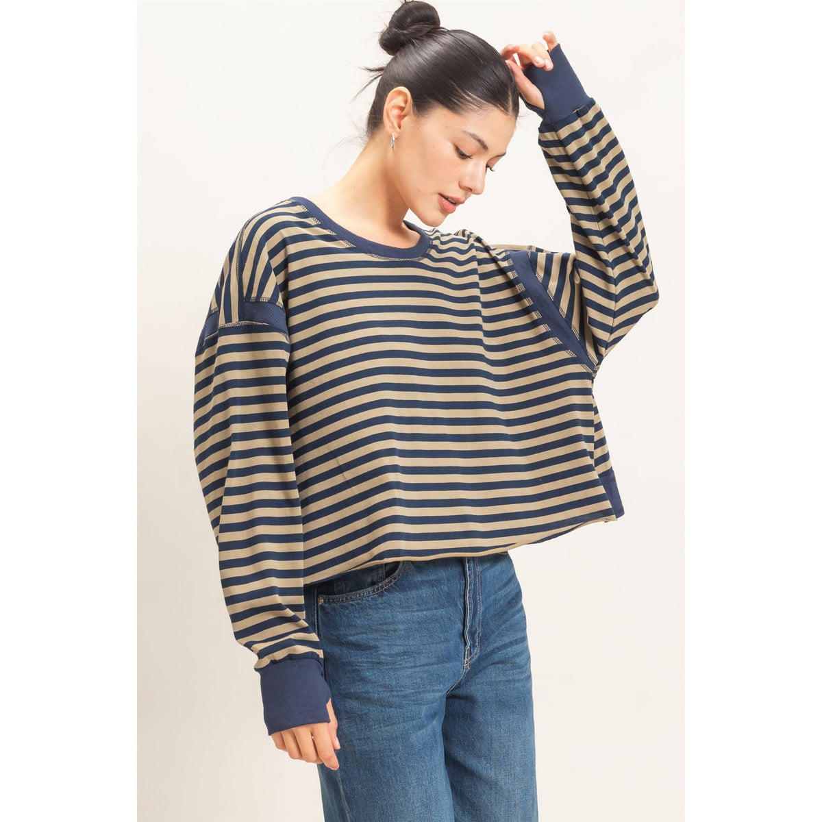 Striped Long Sleeve Top Mocha