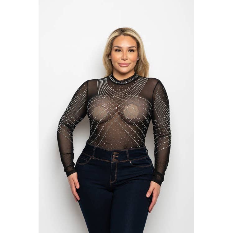 Rhinestone Mesh Bodysuit