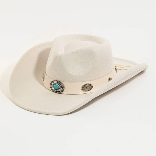 Boho Disc Strap Cowboy Hat Ivory