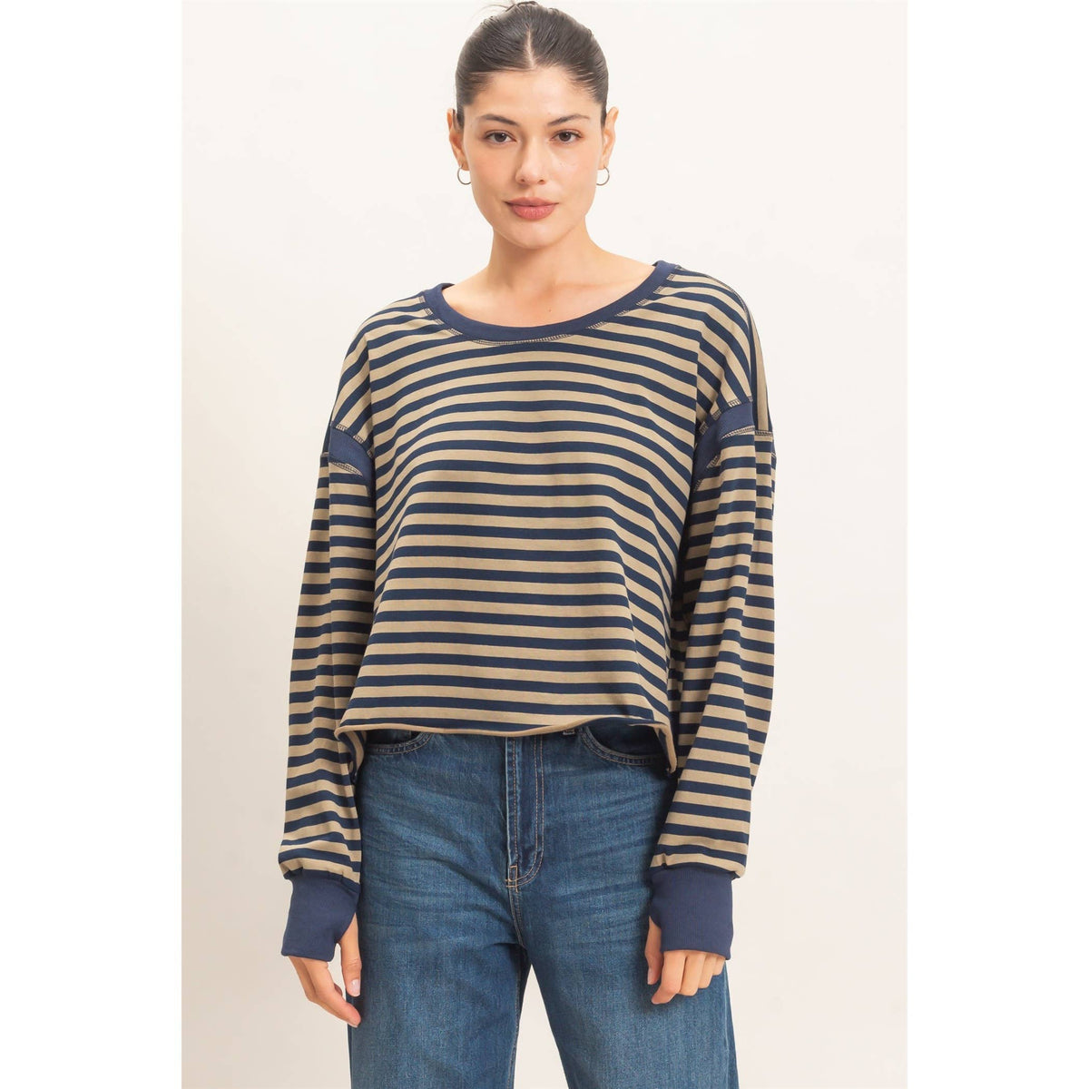 Striped Long Sleeve Top Mocha