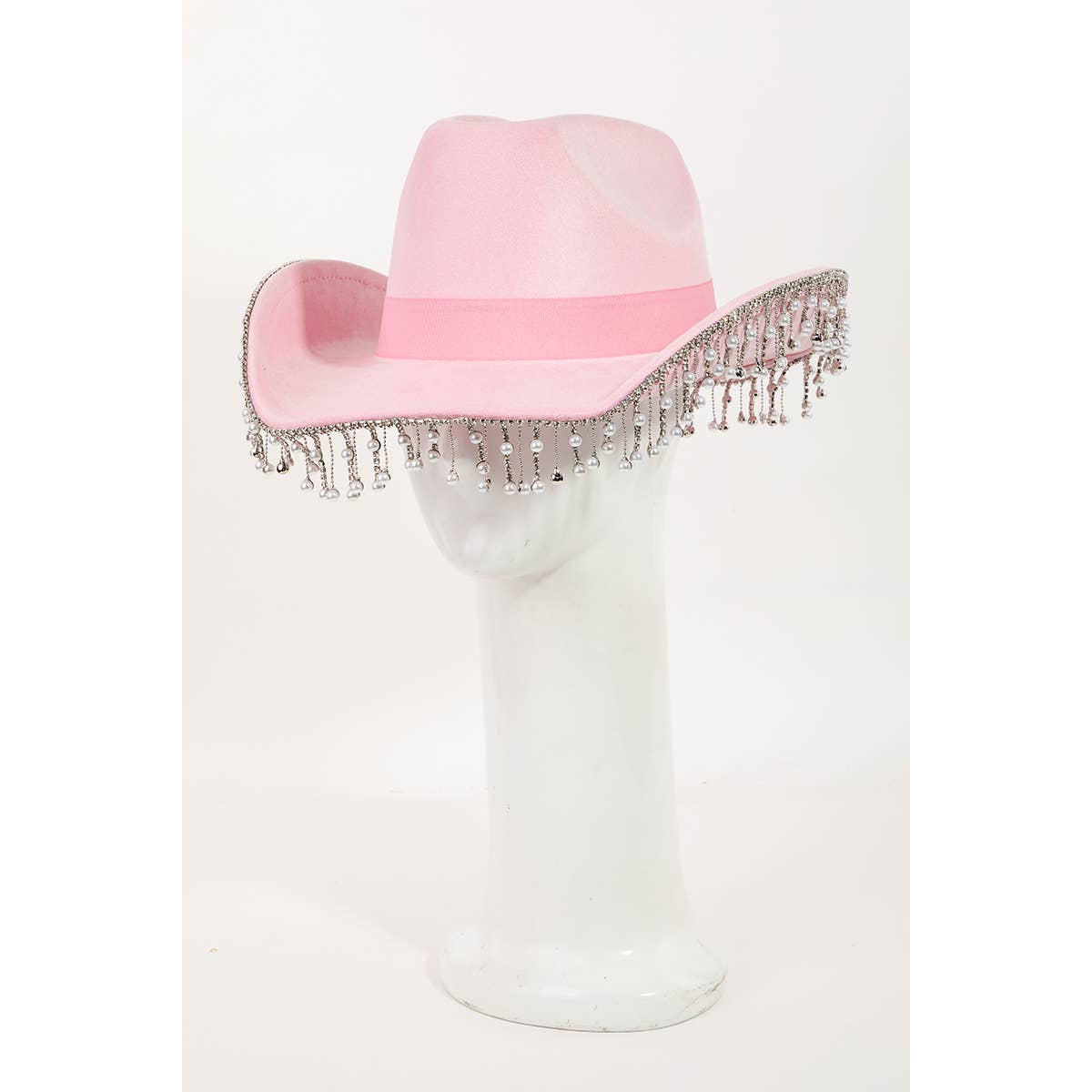 Pearl Rhinestone Fringe Trim Cowboy Hat Black