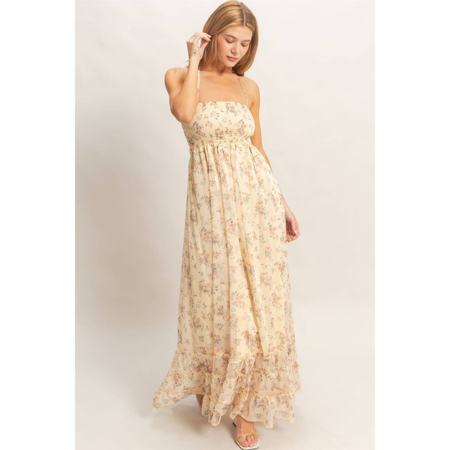Smocked Floral Maxi Dress Rose