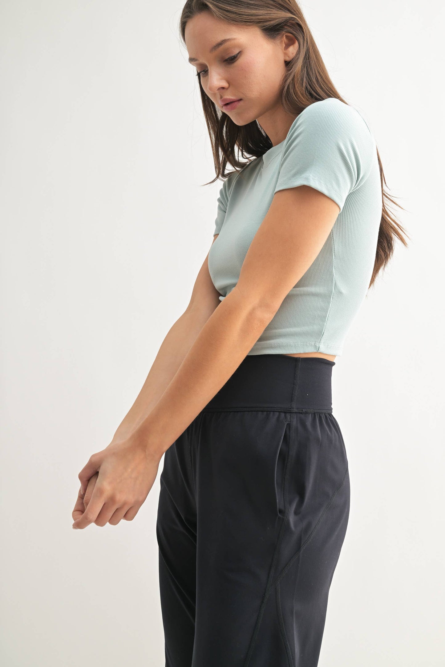 Essential Micro-Ribbed Athleisure Baby Tee Blue