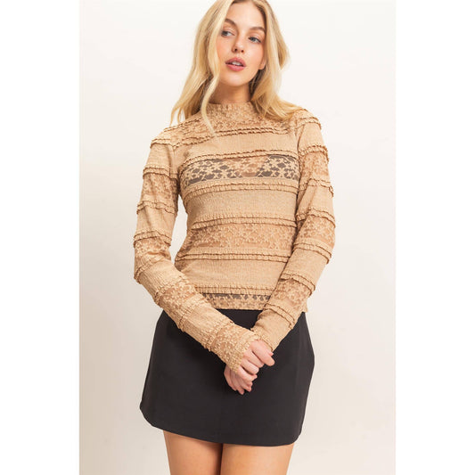 Textured Lace Top Brown