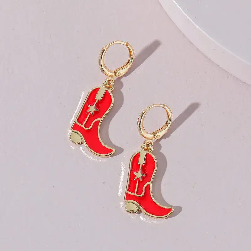 Cowboy Boots Drop Earrings, Western Cowboy Earrings: White