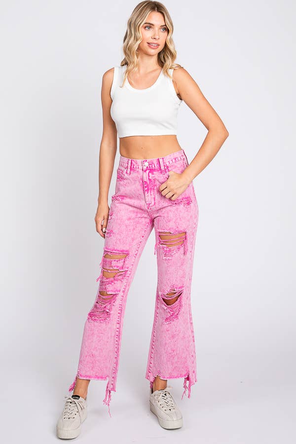 ACID PINK - HIGH RISE RIGID VINTAGE CROPPED FLARE JEANS