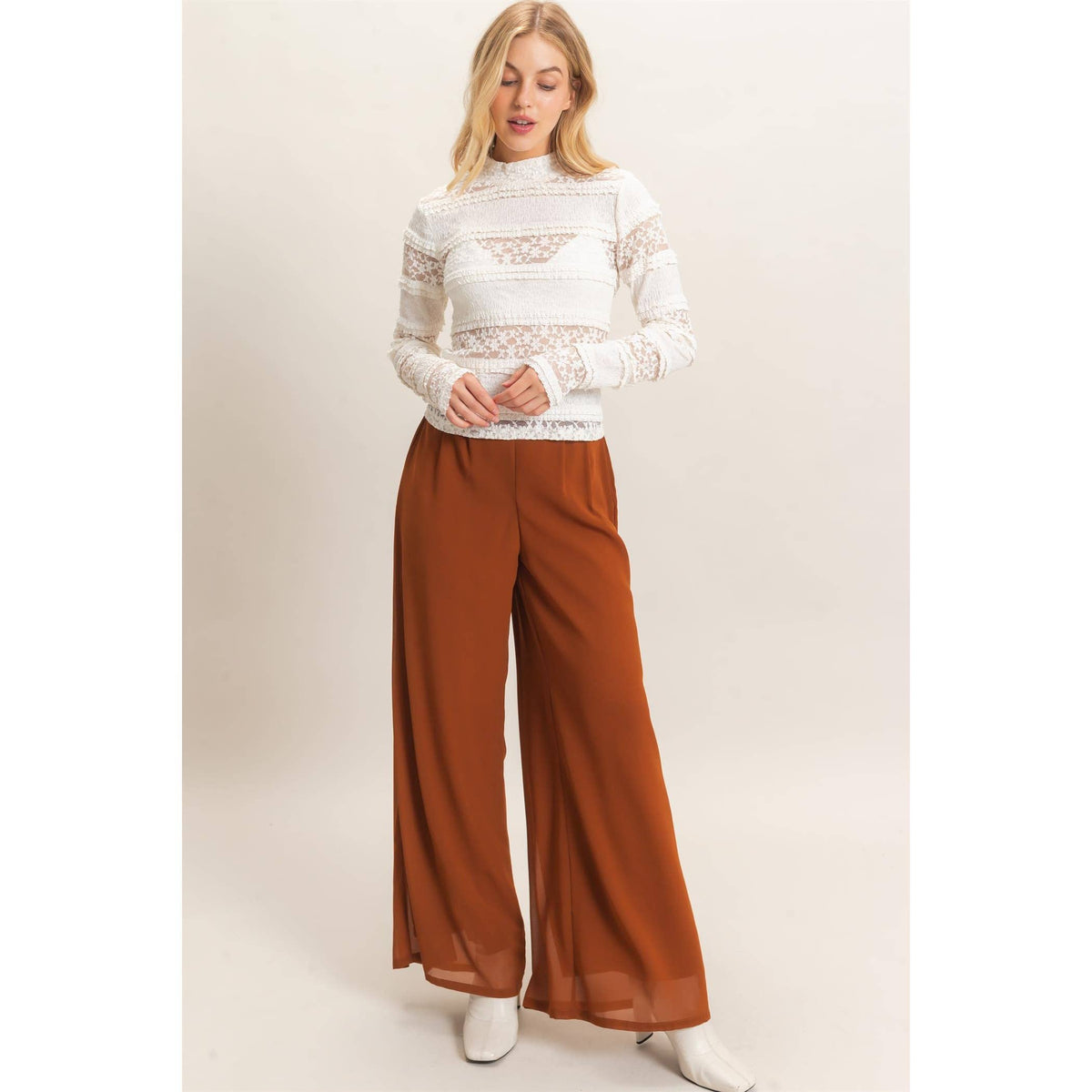 Textured Lace Top Brown