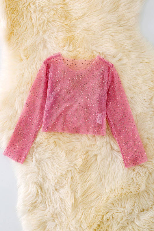 PINK RHINESTONE MESH TOP Kids