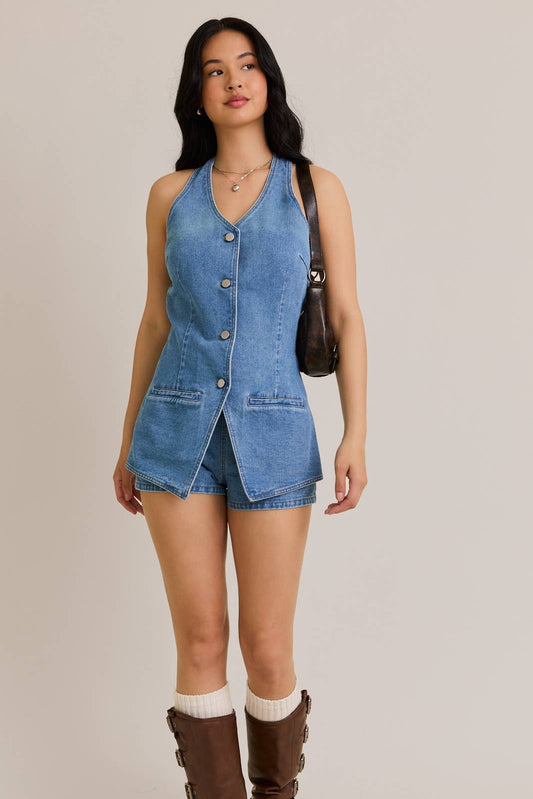 VEST-STYLE ROMPER WITH MICRO SHORTS