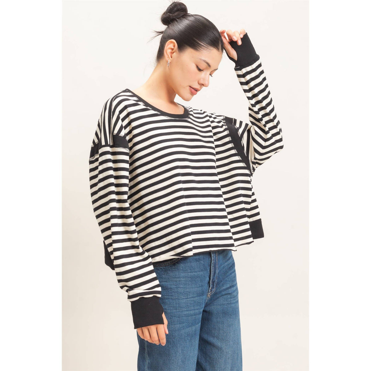 Striped Long Sleeve Top Mocha