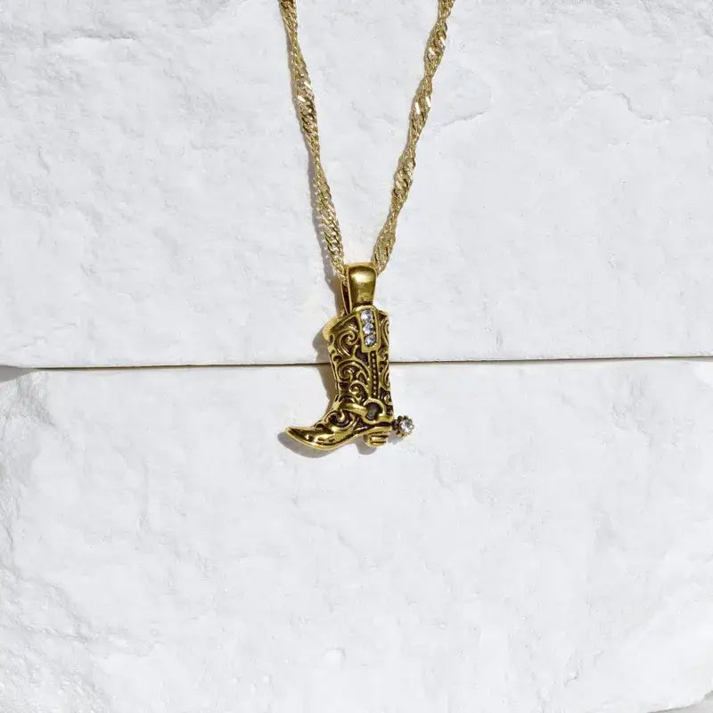 18K Gold Plated Cowboy Boot Necklace: Silver