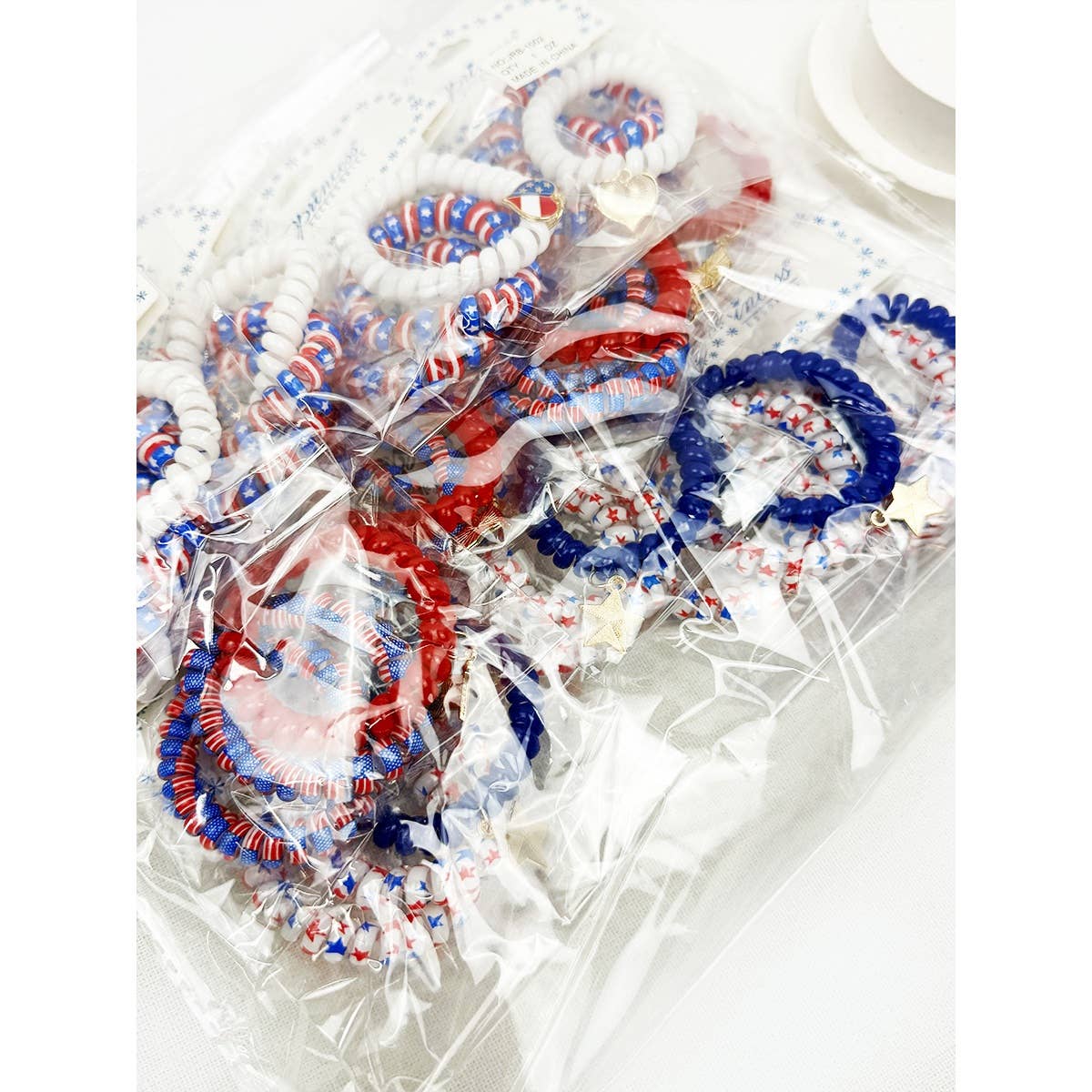 USA Charm Phone Cord Hair Tie Set: MIX COLOR / ONE(12)