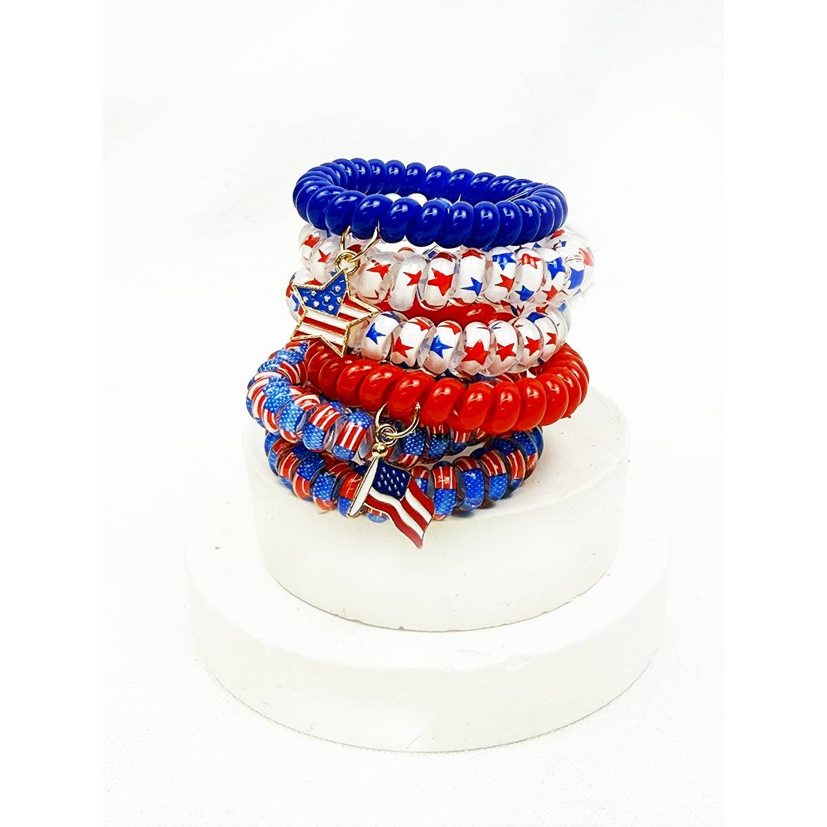 USA Charm Phone Cord Hair Tie Set: MIX COLOR / ONE(12)