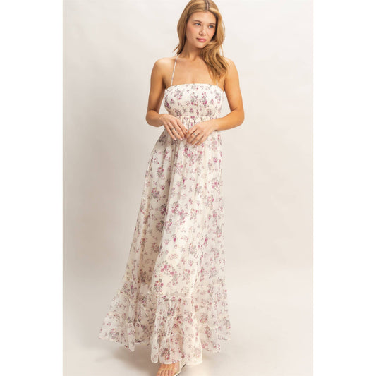 Smocked Floral Maxi Dress Rose