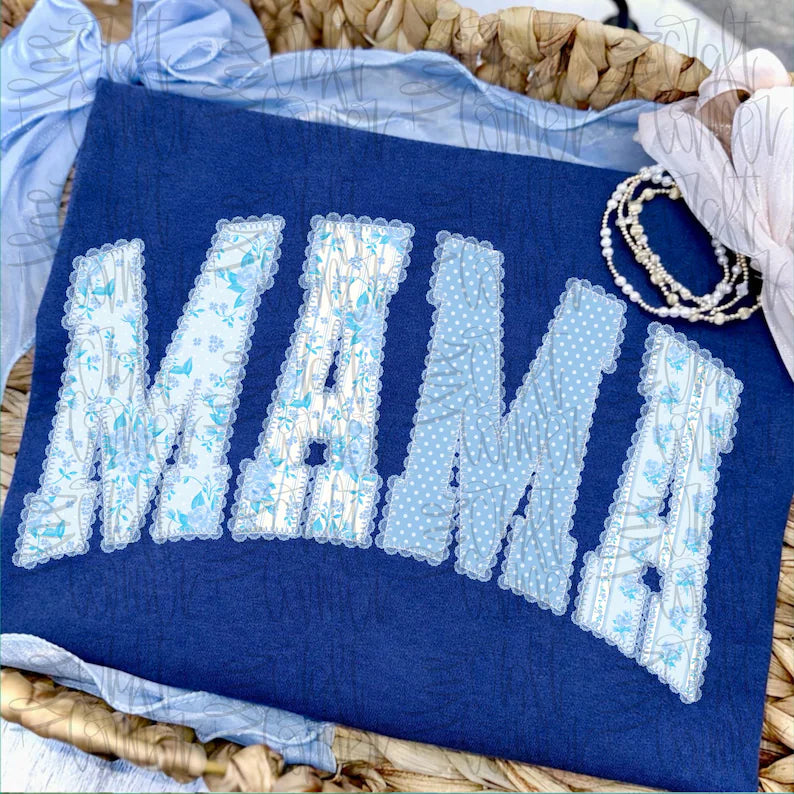 Mama Blue Lace Trendy Graphic Tee Comfort Colors