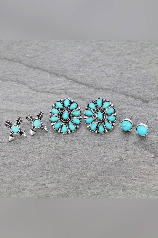 Boho Flower Turquoise Earrings Set