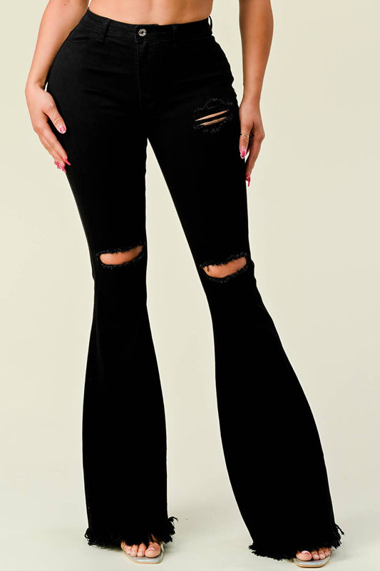 Distressed Stretchy Flares Black